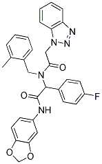 2-(2-(1H-BENZO[D][1,2,3]TRIAZOL-1-YL)-N-(2-METHYLBENZYL)ACETAMIDO)-N-(BENZO[D][1,3]DIOXOL-5-YL)-2-(4-FLUOROPHENYL)ACETAMIDE Struktur