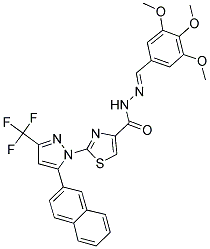 (E)-2-(5-(NAPHTHALEN-2-YL)-3-(TRIFLUOROMETHYL)-1H-PYRAZOL-1-YL)-N'-(3,4,5-TRIMETHOXYBENZYLIDENE)THIAZOLE-4-CARBOHYDRAZIDE Struktur