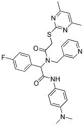 N-(4-(DIMETHYLAMINO)PHENYL)-2-(2-(4,6-DIMETHYLPYRIMIDIN-2-YLTHIO)-N-(PYRIDIN-3-YLMETHYL)ACETAMIDO)-2-(4-FLUOROPHENYL)ACETAMIDE Struktur