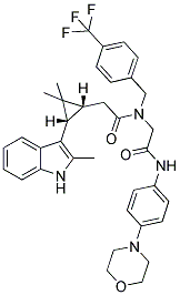 2-((1R,3S)-2,2-DIMETHYL-3-(2-METHYL-1H-INDOL-3-YL)CYCLOPROPYL)-N-(2-(4-MORPHOLINOPHENYLAMINO)-2-OXOETHYL)-N-(4-(TRIFLUOROMETHYL)BENZYL)ACETAMIDE Struktur