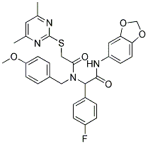 N-(BENZO[D][1,3]DIOXOL-5-YL)-2-(2-(4,6-DIMETHYLPYRIMIDIN-2-YLTHIO)-N-(4-METHOXYBENZYL)ACETAMIDO)-2-(4-FLUOROPHENYL)ACETAMIDE Struktur