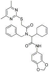 N-(BENZO[D][1,3]DIOXOL-5-YL)-2-(N-BENZYL-2-(4,6-DIMETHYLPYRIMIDIN-2-YLTHIO)ACETAMIDO)-2-(CYCLOHEX-3-ENYL)ACETAMIDE Struktur