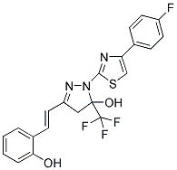 1-[4-(4-FLUOROPHENYL)-1,3-THIAZOL-2-YL]-3-[(E)-2-(2-HYDROXYPHENYL)VINYL]-5-(TRIFLUOROMETHYL)-4,5-DIHYDRO-1H-PYRAZOL-5-OL Struktur