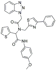 2-(2-(1H-BENZO[D][1,2,3]TRIAZOL-1-YL)-N-((4-PHENYLTHIAZOL-2-YL)METHYL)ACETAMIDO)-N-(4-METHOXYPHENYL)-2-(THIOPHEN-2-YL)ACETAMIDE Struktur