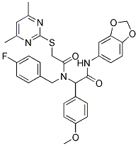 N-(BENZO[D][1,3]DIOXOL-5-YL)-2-(2-(4,6-DIMETHYLPYRIMIDIN-2-YLTHIO)-N-(4-FLUOROBENZYL)ACETAMIDO)-2-(4-METHOXYPHENYL)ACETAMIDE Struktur