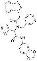 2-(2-(1H-BENZO[D][1,2,3]TRIAZOL-1-YL)-N-(PYRIDIN-3-YLMETHYL)ACETAMIDO)-N-(BENZO[D][1,3]DIOXOL-5-YL)-2-(THIOPHEN-2-YL)ACETAMIDE Struktur