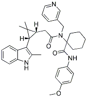 1-(2-((1R,3S)-2,2-DIMETHYL-3-(2-METHYL-1H-INDOL-3-YL)CYCLOPROPYL)-N-(PYRIDIN-3-YLMETHYL)ACETAMIDO)-N-(4-METHOXYPHENYL)CYCLOHEXANECARBOXAMIDE Struktur