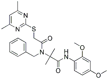 2-(N-BENZYL-2-(4,6-DIMETHYLPYRIMIDIN-2-YLTHIO)ACETAMIDO)-N-(2,4-DIMETHOXYPHENYL)-2-METHYLPROPANAMIDE Struktur