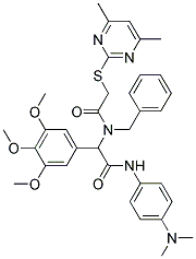 N-BENZYL-N-(2-(4-(DIMETHYLAMINO)PHENYLAMINO)-2-OXO-1-(3,4,5-TRIMETHOXYPHENYL)ETHYL)-2-(4,6-DIMETHYLPYRIMIDIN-2-YLTHIO)ACETAMIDE Struktur