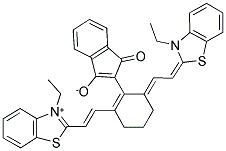 2-(2-[(E)-2-(3-ETHYL-1,3-BENZOTHIAZOL-3-IUM-2-YL)ETHENYL]-6-((E)-2-[3-ETHYL-1,3-BENZOTHIAZOL-2(3H)-YLIDENE]ETHYLIDENE)-1-CYCLOHEXEN-1-YL)-1-OXO-1H-INDEN-3-OLATE Struktur