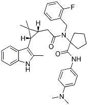 1-(2-((1R,3S)-2,2-DIMETHYL-3-(2-METHYL-1H-INDOL-3-YL)CYCLOPROPYL)-N-(2-FLUOROBENZYL)ACETAMIDO)-N-(4-(DIMETHYLAMINO)PHENYL)CYCLOPENTANECARBOXAMIDE Struktur