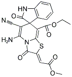 SPIRO[1,3-DIHYDRO-2H-INDOL-2-ONE-3,7'-(ETHYL 5'-AMINO-6'-CYANO-2'-[(Z)-2'-METHOXY-2'-OXOETHYLIDENE]-3'-OXO-7H-[1',3']THIAZOLO[3',2'-A']PYRIDINE-8'(3H)-CARBOXYLATE)] Struktur