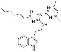 (Z)-N-((2-(1H-INDOL-3-YL)ETHYLAMINO)(4,6-DIMETHYLPYRIMIDIN-2-YLAMINO)METHYLENE)HEPTANAMIDE Struktur