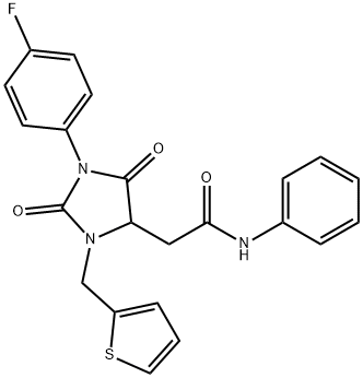 2-(1-(4-FLUOROPHENYL)-2,5-DIOXO-3-(THIOPHEN-2-YLMETHYL)IMIDAZOLIDIN-4-YL)-N-PHENYLACETAMIDE Struktur