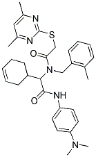 2-(CYCLOHEX-3-ENYL)-N-(4-(DIMETHYLAMINO)PHENYL)-2-(2-(4,6-DIMETHYLPYRIMIDIN-2-YLTHIO)-N-(2-METHYLBENZYL)ACETAMIDO)ACETAMIDE Struktur