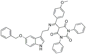 (E)-5-((2-(5-(BENZYLOXY)-1H-INDOL-3-YL)ETHYLIMINO)(4-METHOXYPHENYL)METHYL)-1,3-DIPHENYLPYRIMIDINE-2,4,6(1H,3H,5H)-TRIONE Struktur