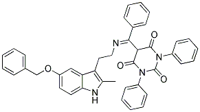 (E)-5-((2-(5-(BENZYLOXY)-2-METHYL-1H-INDOL-3-YL)ETHYLIMINO)(PHENYL)METHYL)-1,3-DIPHENYLPYRIMIDINE-2,4,6(1H,3H,5H)-TRIONE Struktur