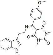 5-[{[2-(1H-INDOL-3-YL)ETHYL]IMINO}(4-METHOXYPHENYL)METHYL]-1,3-DIMETHYL-2,4,6(1H,3H,5H)-PYRIMIDINETRIONE Struktur