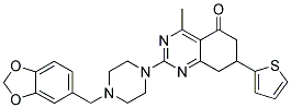 2-(4-(BENZO[D][1,3]DIOXOL-5-YLMETHYL)PIPERAZIN-1-YL)-4-METHYL-7-(THIOPHEN-2-YL)-7,8-DIHYDROQUINAZOLIN-5(6H)-ONE Struktur