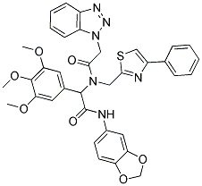 2-(2-(1H-BENZO[D][1,2,3]TRIAZOL-1-YL)-N-((4-PHENYLTHIAZOL-2-YL)METHYL)ACETAMIDO)-N-(BENZO[D][1,3]DIOXOL-5-YL)-2-(3,4,5-TRIMETHOXYPHENYL)ACETAMIDE Struktur