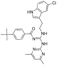 (E)-4-TERT-BUTYL-N-((2-(5-CHLORO-1H-INDOL-3-YL)ETHYLAMINO)(4,6-DIMETHYLPYRIMIDIN-2-YLAMINO)METHYLENE)BENZAMIDE Struktur