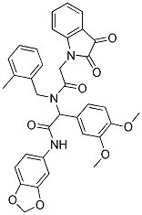 N-(BENZO[D][1,3]DIOXOL-5-YL)-2-(3,4-DIMETHOXYPHENYL)-2-(2-(2,3-DIOXOINDOLIN-1-YL)-N-(2-METHYLBENZYL)ACETAMIDO)ACETAMIDE Struktur