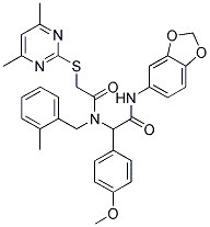 N-(BENZO[D][1,3]DIOXOL-5-YL)-2-(2-(4,6-DIMETHYLPYRIMIDIN-2-YLTHIO)-N-(2-METHYLBENZYL)ACETAMIDO)-2-(4-METHOXYPHENYL)ACETAMIDE Struktur