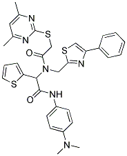 N-(4-(DIMETHYLAMINO)PHENYL)-2-(2-(4,6-DIMETHYLPYRIMIDIN-2-YLTHIO)-N-((4-PHENYLTHIAZOL-2-YL)METHYL)ACETAMIDO)-2-(THIOPHEN-2-YL)ACETAMIDE Struktur