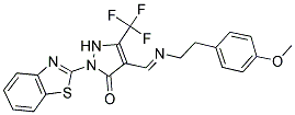 2-(1,3-BENZOTHIAZOL-2-YL)-4-((E)-{[2-(4-METHOXYPHENYL)ETHYL]IMINO}METHYL)-5-(TRIFLUOROMETHYL)-1,2-DIHYDRO-3H-PYRAZOL-3-ONE Struktur