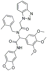 2-(2-(1H-BENZO[D][1,2,3]TRIAZOL-1-YL)-N-(2-METHYLBENZYL)ACETAMIDO)-N-(BENZO[D][1,3]DIOXOL-5-YL)-2-(3,4,5-TRIMETHOXYPHENYL)ACETAMIDE Struktur