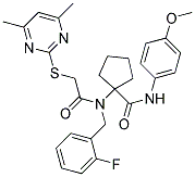 1-(2-(4,6-DIMETHYLPYRIMIDIN-2-YLTHIO)-N-(2-FLUOROBENZYL)ACETAMIDO)-N-(4-METHOXYPHENYL)CYCLOPENTANECARBOXAMIDE Struktur