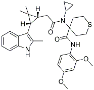 4-(N-CYCLOPROPYL-2-((1R,3S)-2,2-DIMETHYL-3-(2-METHYL-1H-INDOL-3-YL)CYCLOPROPYL)ACETAMIDO)-N-(2,4-DIMETHOXYPHENYL)-TETRAHYDRO-2H-THIOPYRAN-4-CARBOXAMIDE Struktur