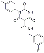 (5E)-5-{1-[(3-FLUOROBENZYL)AMINO]ETHYLIDENE}-1-(4-METHYLPHENYL)PYRIMIDINE-2,4,6(1H,3H,5H)-TRIONE Struktur