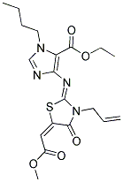 ETHYL 4-({3-ALLYL-5-[(E)-2-METHOXY-2-OXOETHYLIDENE]-4-OXO-1,3-THIAZOLIDIN-2-YLIDENE}AMINO)-1-BUTYL-1H-IMIDAZOLE-5-CARBOXYLATE Struktur