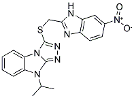 9-ISOPROPYL-3-(6-NITRO-1H-BENZOIMIDAZOL-2-YLMETHYLSULFANYL)-9H-BENZO[4,5]IMIDAZO[2,1-C][1,2,4]TRIAZOLE Struktur