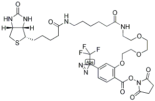 2-[2-[2-[2-[6-(BIOTINYLAMINOHEXANOYL)]AMINOETHOXY]ETHOXY]ETHOXY]-4-[3-(TRIFLUOROMETHYL)-3H-DIAZIRIN-3-YL]BENZOIC ACID N-HYDROXYSUCCINIMIDE ESTER Struktur