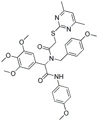 2-(4,6-DIMETHYLPYRIMIDIN-2-YLTHIO)-N-(4-METHOXYBENZYL)-N-(2-(4-METHOXYPHENYLAMINO)-2-OXO-1-(3,4,5-TRIMETHOXYPHENYL)ETHYL)ACETAMIDE Struktur