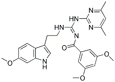 (E)-N-((4,6-DIMETHYLPYRIMIDIN-2-YLAMINO)(2-(6-METHOXY-1H-INDOL-3-YL)ETHYLAMINO)METHYLENE)-3,5-DIMETHOXYBENZAMIDE Struktur