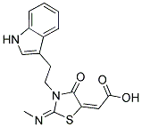 (2E)-[(2E)-3-[2-(1H-INDOL-3-YL)ETHYL]-2-(METHYLIMINO)-4-OXO-1,3-THIAZOLIDIN-5-YLIDENE]ACETIC ACID Struktur