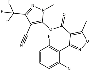 4-CYANO-1-METHYL-3-(TRIFLUOROMETHYL)-1H-PYRAZOL-5-YL 3-(2-CHLORO-6-FLUOROPHENYL)-5-METHYL-4-ISOXAZOLECARBOXYLATE Struktur