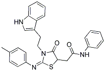 2-{3-[2-(1H-INDOL-3-YL)ETHYL]-2-[(4-METHYLPHENYL)IMINO]-4-OXO-1,3-THIAZOLIDIN-5-YL}-N-PHENYLACETAMIDE Struktur