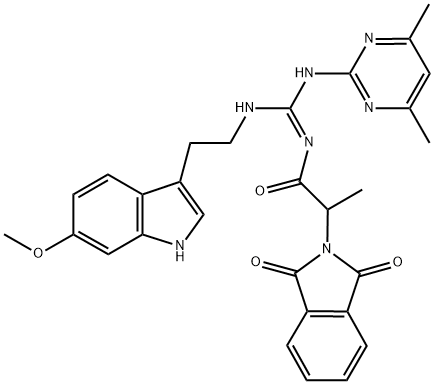 (E)-N-((4,6-DIMETHYLPYRIMIDIN-2-YLAMINO)(2-(6-METHOXY-1H-INDOL-3-YL)ETHYLAMINO)METHYLENE)-2-(1,3-DIOXOISOINDOLIN-2-YL)PROPANAMIDE Struktur