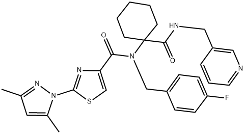 2-(3,5-DIMETHYL-1H-PYRAZOL-1-YL)-N-(4-FLUOROBENZYL)-N-(1-(PYRIDIN-3-YLMETHYLCARBAMOYL)CYCLOHEXYL)THIAZOLE-4-CARBOXAMIDE Struktur