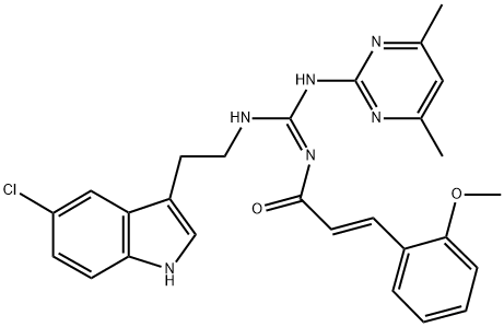 (2E,NE)-N-((2-(5-CHLORO-1H-INDOL-3-YL)ETHYLAMINO)(4,6-DIMETHYLPYRIMIDIN-2-YLAMINO)METHYLENE)-3-(2-METHOXYPHENYL)ACRYLAMIDE Struktur