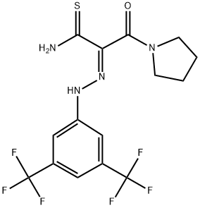 (2Z)-2-{[3,5-BIS(TRIFLUOROMETHYL)PHENYL]HYDRAZONO}-3-OXO-3-PYRROLIDIN-1-YLPROPANETHIOAMIDE Struktur