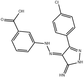 3-{(2E)-2-[3-(4-CHLOROPHENYL)-5-IMINO-1,5-DIHYDRO-4H-PYRAZOL-4-YLIDENE]HYDRAZINO}BENZOIC ACID Struktur