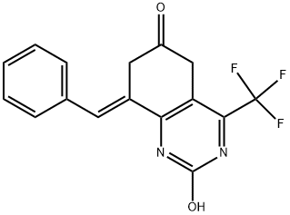 8-(E)-BENZYLIDENE-5,6,7,8-TETRAHYDRO-2-HYDROXY-6-OXO-4-(TRIFLUOROMETHYL)QUINAZOLINE Struktur