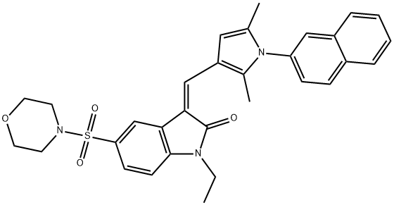 (Z)-3-((2,5-DIMETHYL-1-(NAPHTHALEN-2-YL)-1H-PYRROL-3-YL)METHYLENE)-1-ETHYL-5-(MORPHOLINOSULFONYL)INDOLIN-2-ONE Struktur