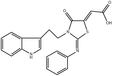 (2Z)-[(2E)-3-[2-(1H-INDOL-3-YL)ETHYL]-4-OXO-2-(PHENYLIMINO)-1,3-THIAZOLIDIN-5-YLIDENE]ACETIC ACID Struktur