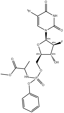 2'-FLUORO-2'-DEOXYARABINOFURANOSYL-URACIL-5'-[2-(PHENOXYPHOSPHORYLAMINO)-PROPIONIC ACID METHYL ESTER], [3H]- Struktur